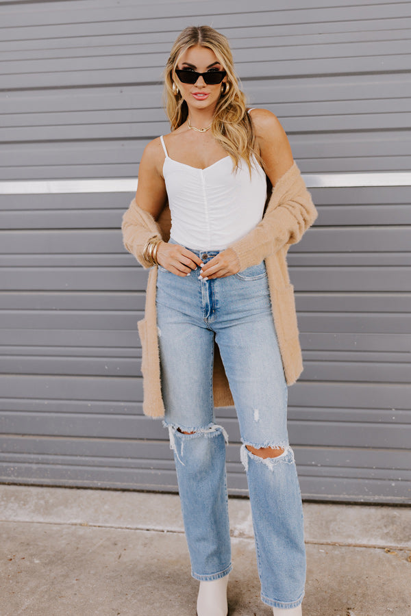 Luxe Lady Ruched Bodysuit In White