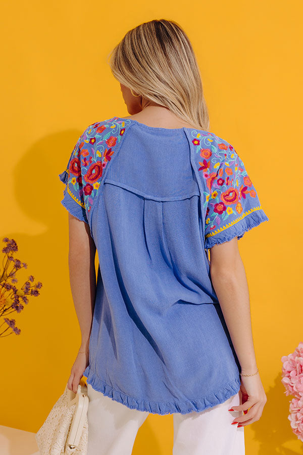 Loving The Sun Embroidered Top In Airy Blue
