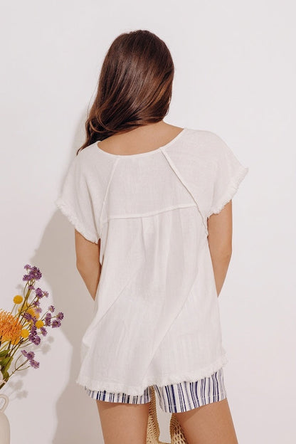 Open Book Frayed Shift Top In Ivory
