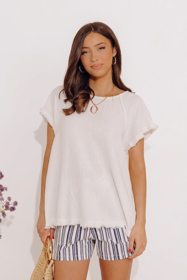 Open Book Frayed Shift Top In Ivory