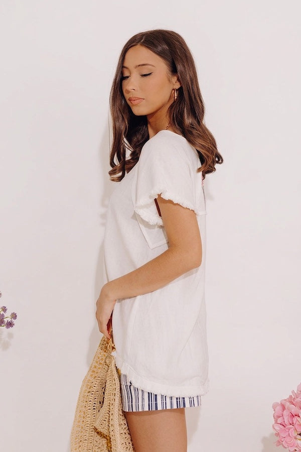 Open Book Frayed Shift Top In Ivory
