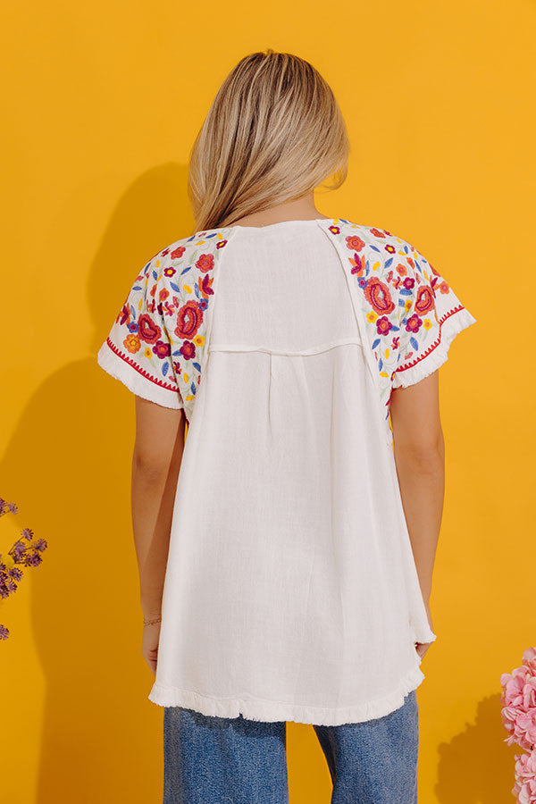 Loving The Sun Embroidered Top In White