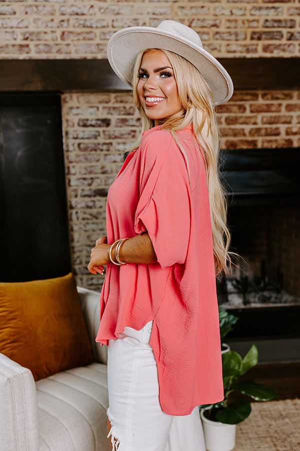 Destined For Decadence Button Up In Coral Curves
