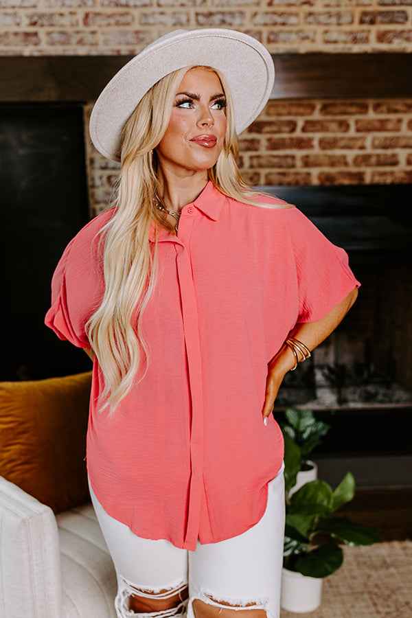 Destined For Decadence Button Up In Coral Curves
