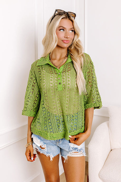 Adventure Seeker Crochet Top In Lime