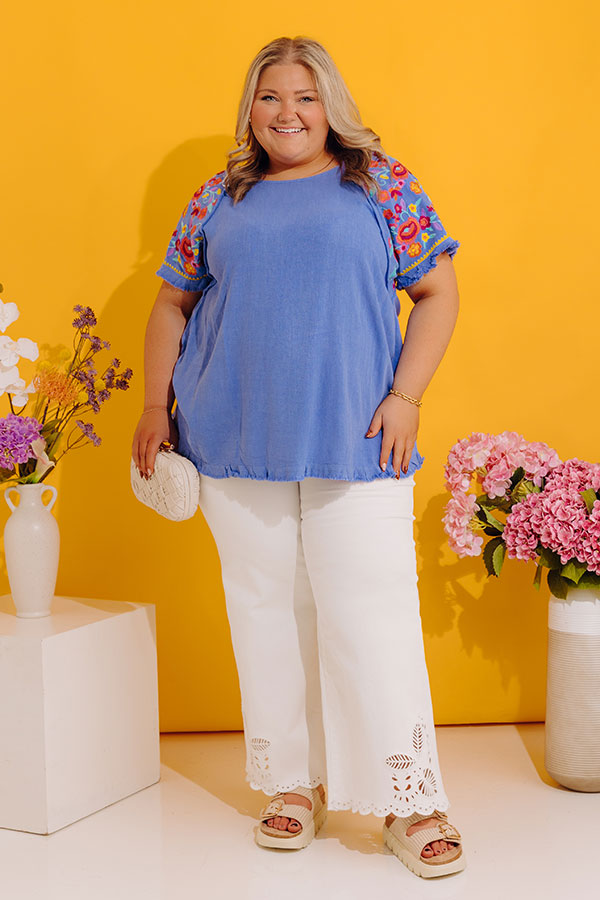 Loving The Sun Embroidered Top In Airy Blue Curves