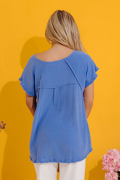 Open Book Frayed Shift Top In Dark Periwinkle