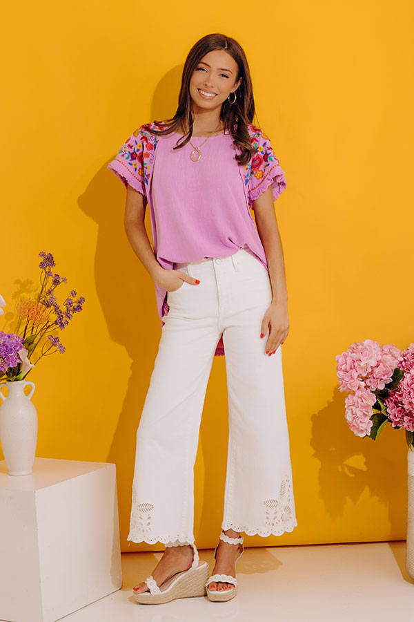 Loving The Sun Embroidered Top In Lavender
