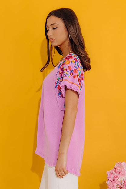 Loving The Sun Embroidered Top In Lavender