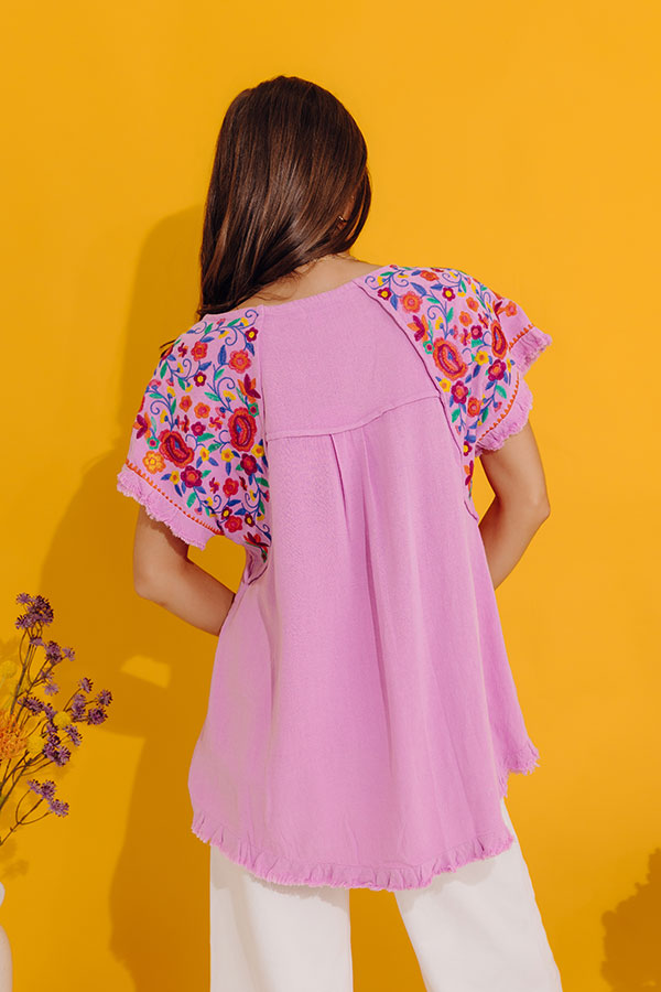 Loving The Sun Embroidered Top In Lavender
