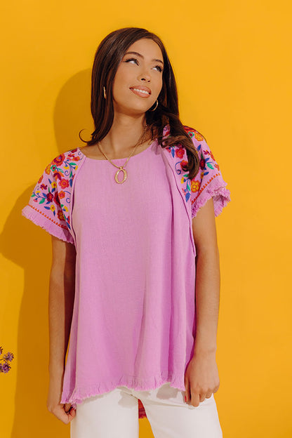 Loving The Sun Embroidered Top In Lavender