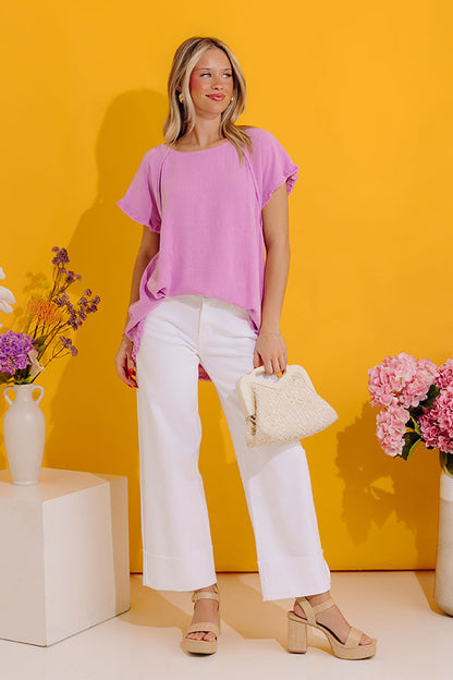 Open Book Frayed Shift Top In Violet