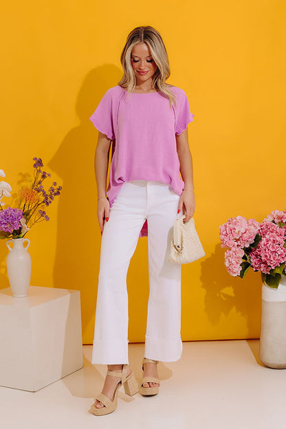 Open Book Frayed Shift Top In Violet