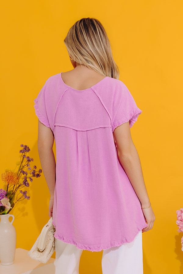 Open Book Frayed Shift Top In Violet