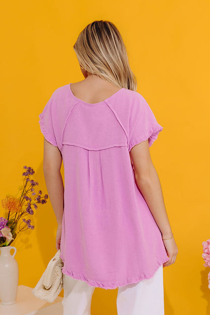 Open Book Frayed Shift Top In Violet