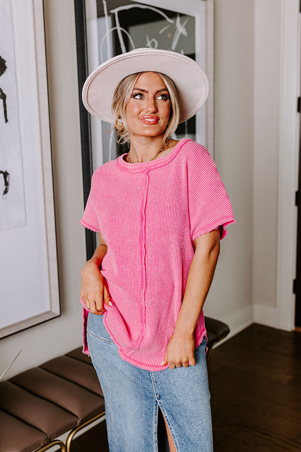 Visions Of You Waffle Knit Top In Pink
