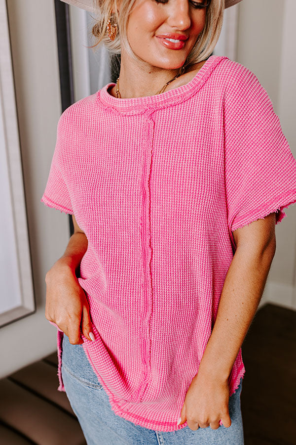 Visions Of You Waffle Knit Top In Pink