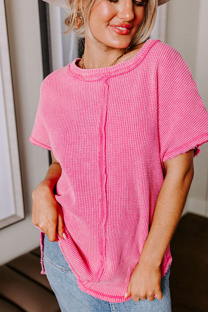 Visions Of You Waffle Knit Top In Pink