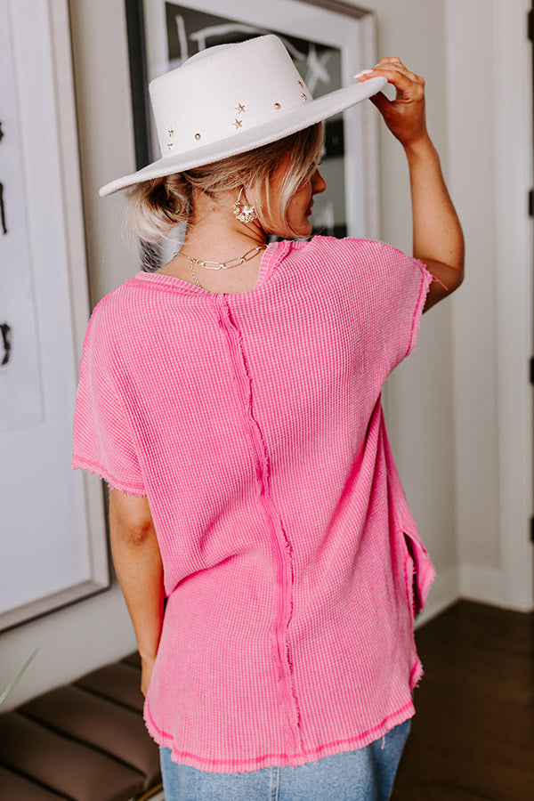 Visions Of You Waffle Knit Top In Pink