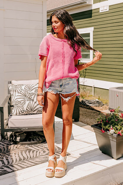 Visions Of You Waffle Knit Top In Pink