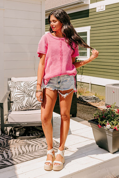 Visions Of You Waffle Knit Top In Pink