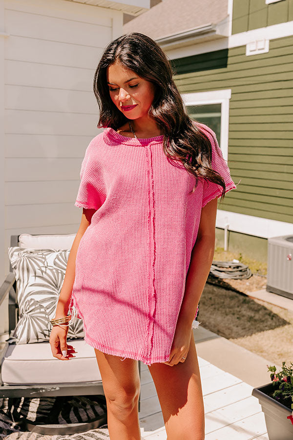 Visions Of You Waffle Knit Top In Pink