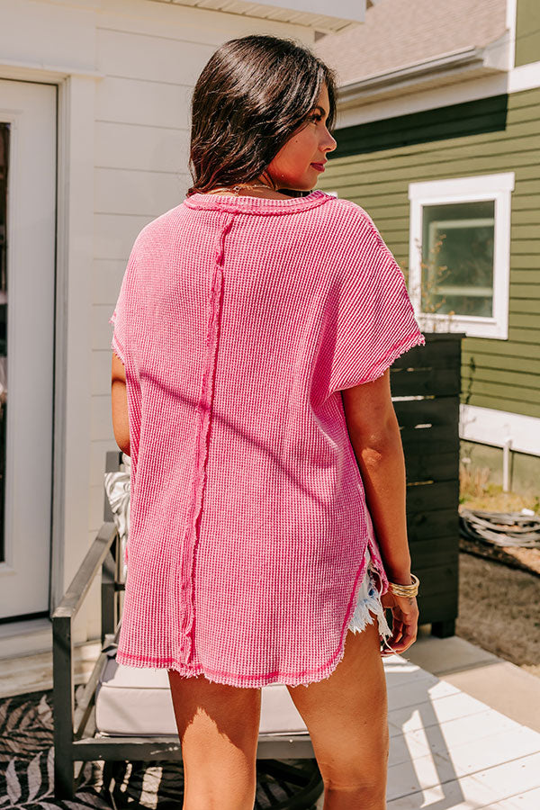 Visions Of You Waffle Knit Top In Pink