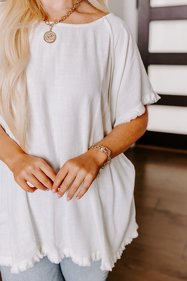 Open Book Frayed Shift Top In Ivory Curves