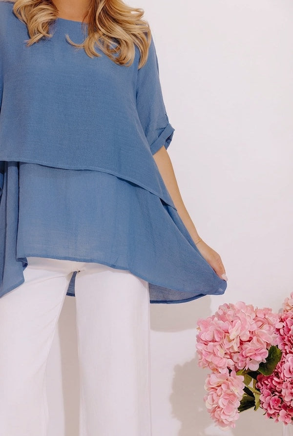 Tranquil Time Shift Top In Airy Blue