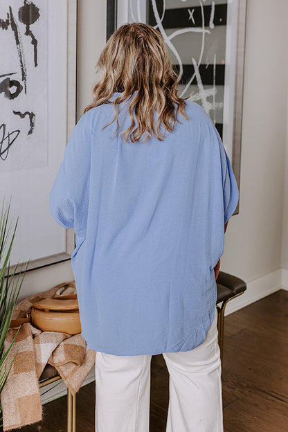 Destined For Decadence Button Up In Sky Blue Curves