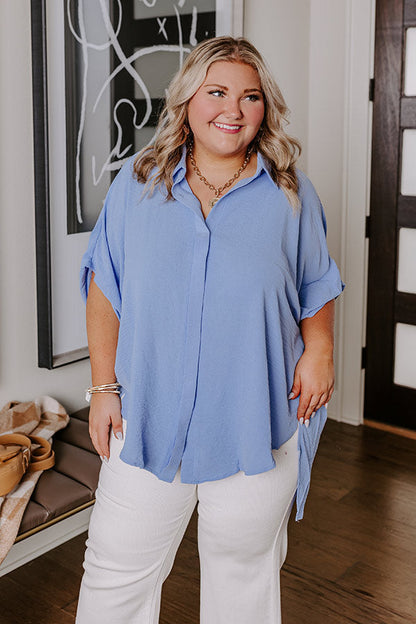 Destined For Decadence Button Up In Sky Blue Curves