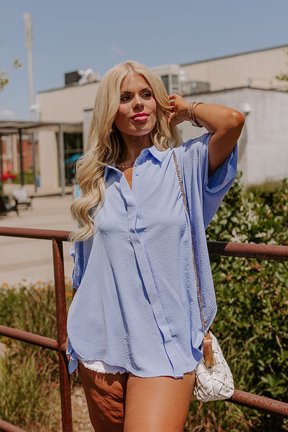 Destined For Decadence Button Up In Sky Blue Curves