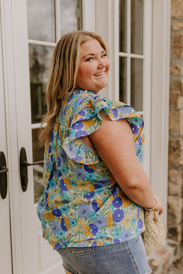Floral Galore Shift Top In Blue Curves