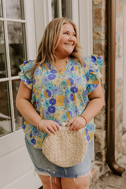Floral Galore Shift Top In Blue Curves