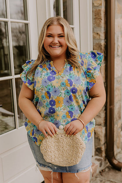 Floral Galore Shift Top In Blue Curves