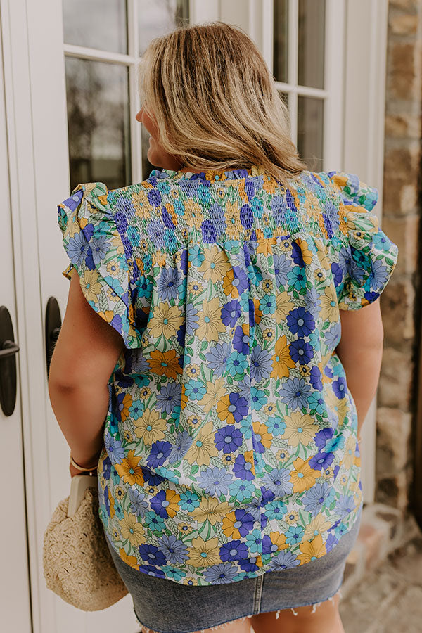 Floral Galore Shift Top In Blue Curves