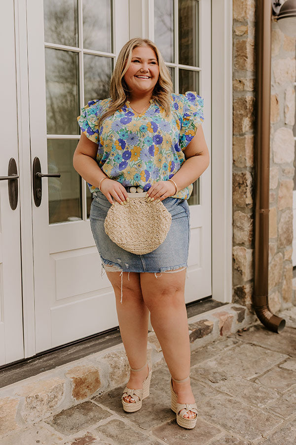 Floral Galore Shift Top In Blue Curves