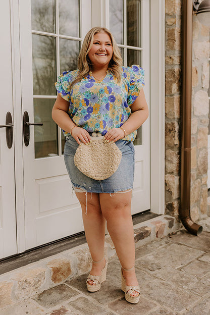 Floral Galore Shift Top In Blue Curves