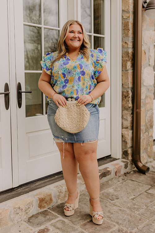 Floral Galore Shift Top In Blue Curves
