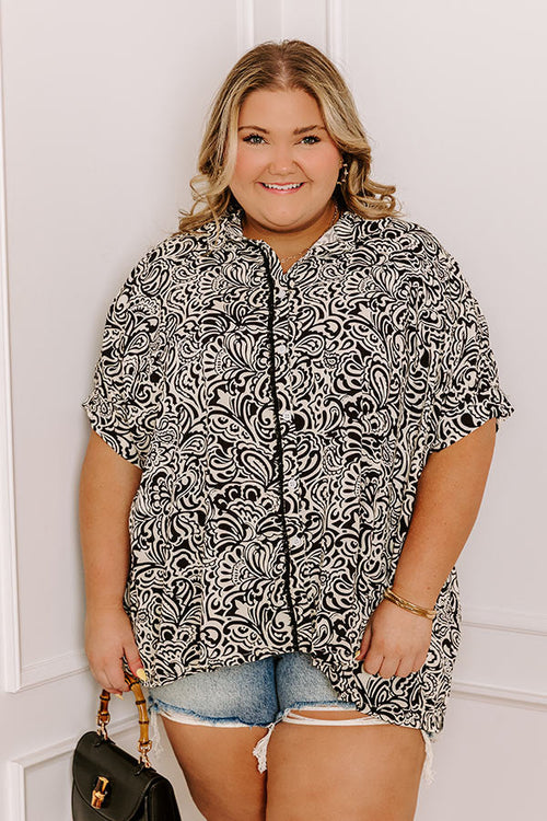 Daylight Mix Button Up In Black Curves