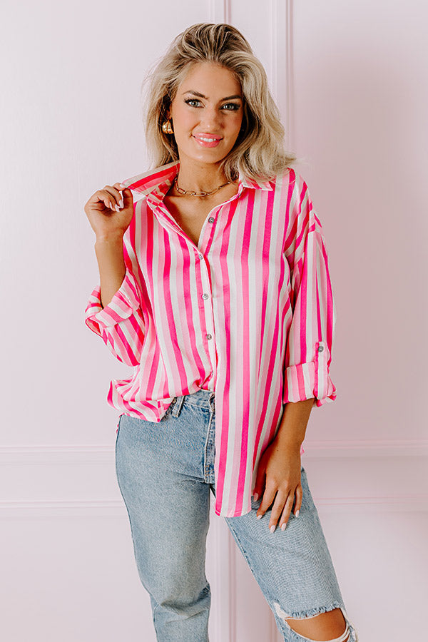 Stripe Along Satin Button Up