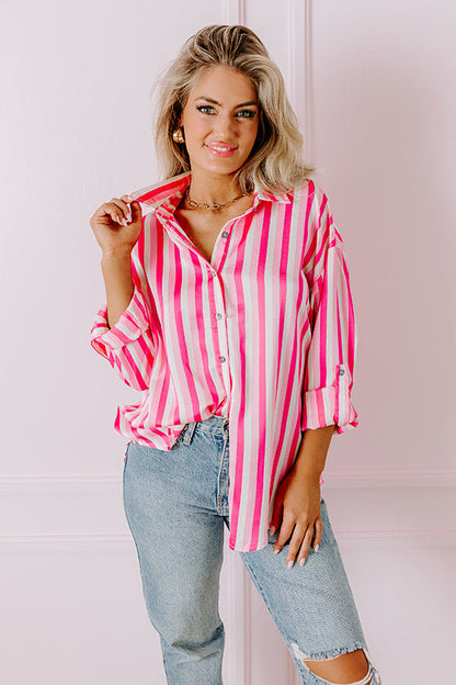 Stripe Along Satin Button Up