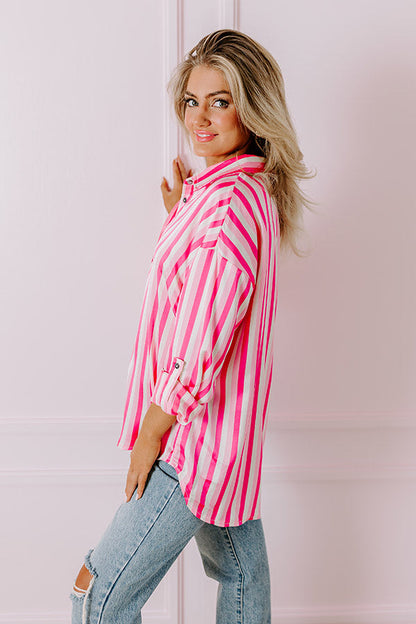 Stripe Along Satin Button Up