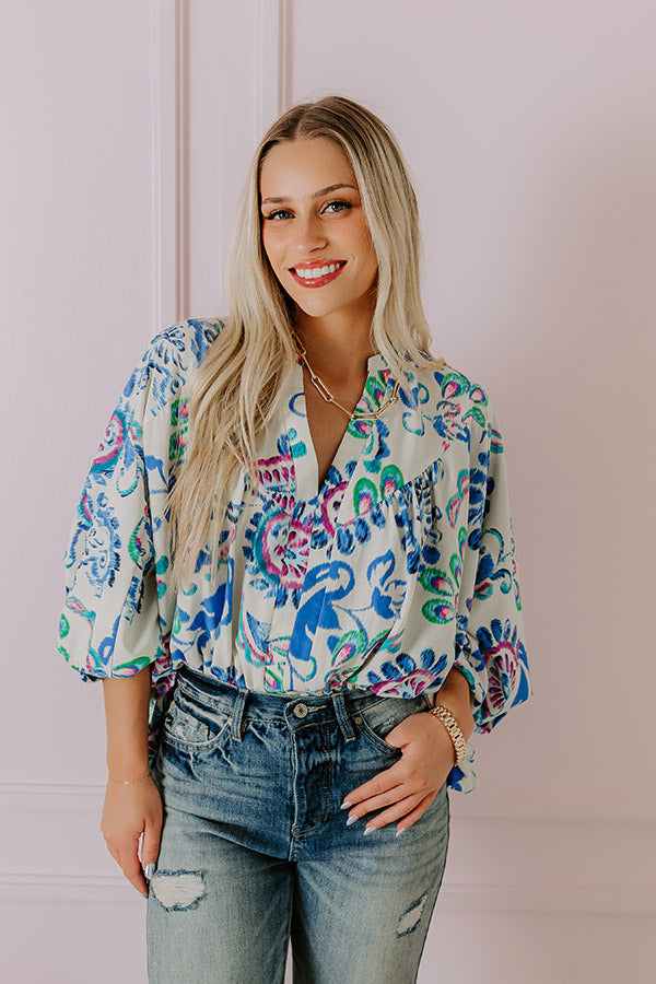 Cocktail Hour Floral Bodysuit in Blue