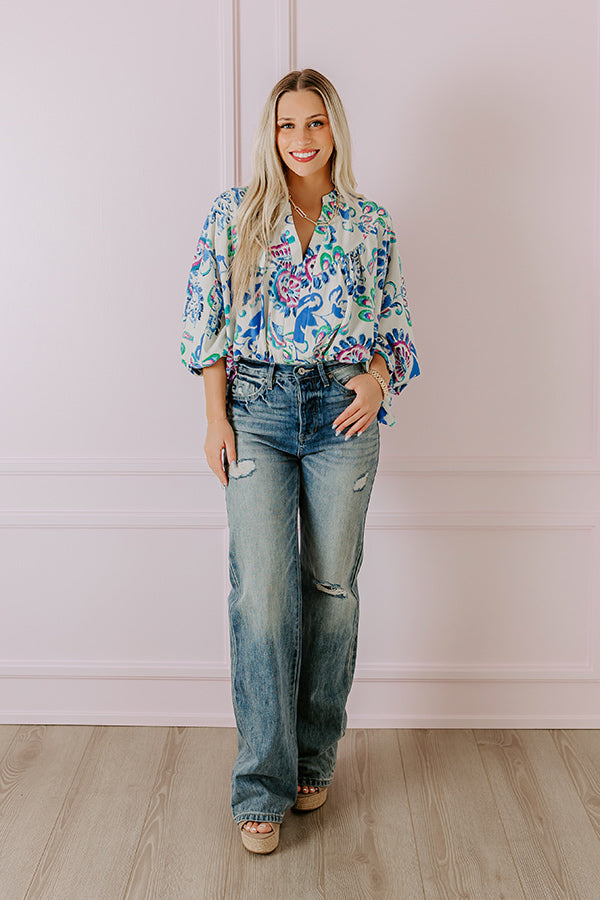 Cocktail Hour Floral Bodysuit in Blue