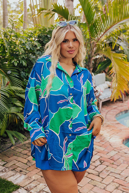 The Next Chapter Satin Button Up in Royal Blue Curves