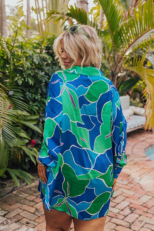 The Next Chapter Satin Button Up in Royal Blue Curves