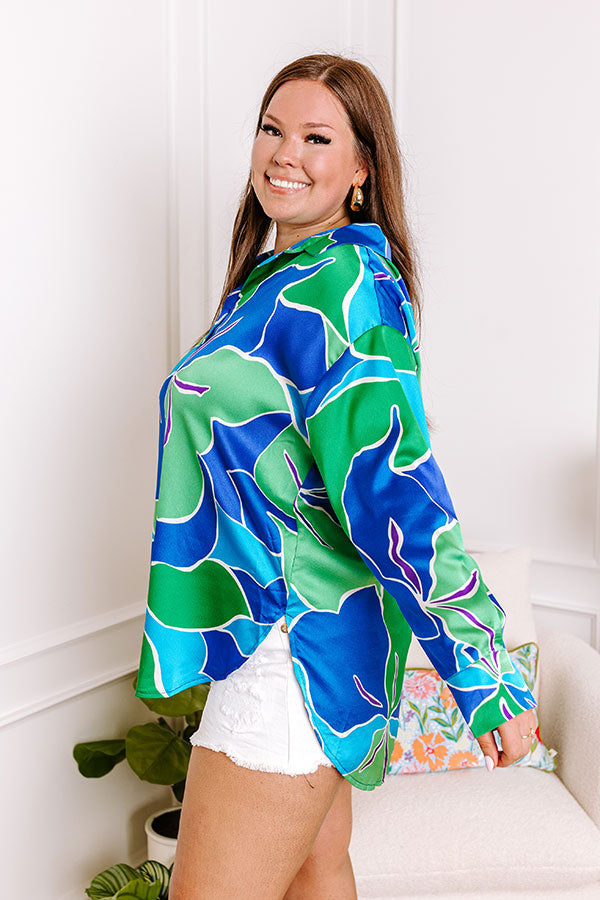 The Next Chapter Satin Button Up in Royal Blue Curves