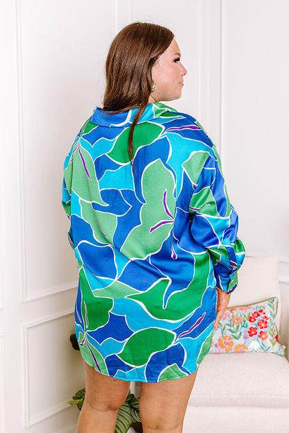 The Next Chapter Satin Button Up in Royal Blue Curves