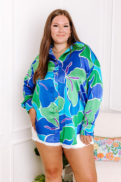 The Next Chapter Satin Button Up in Royal Blue Curves